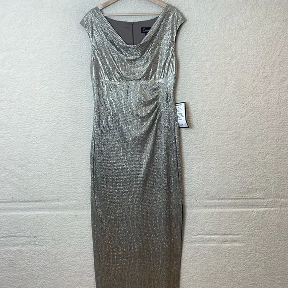 NWT Connected Apparel Womens Mushroom Gold Cowlneck Metallic Dress SIZE 12 - Picture 3 of 8